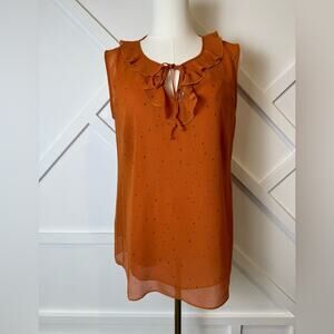 Cabi Orange Sprinkle Top Semi Sheer Keyhole Ruffle Sleeveless Blouse Size Small